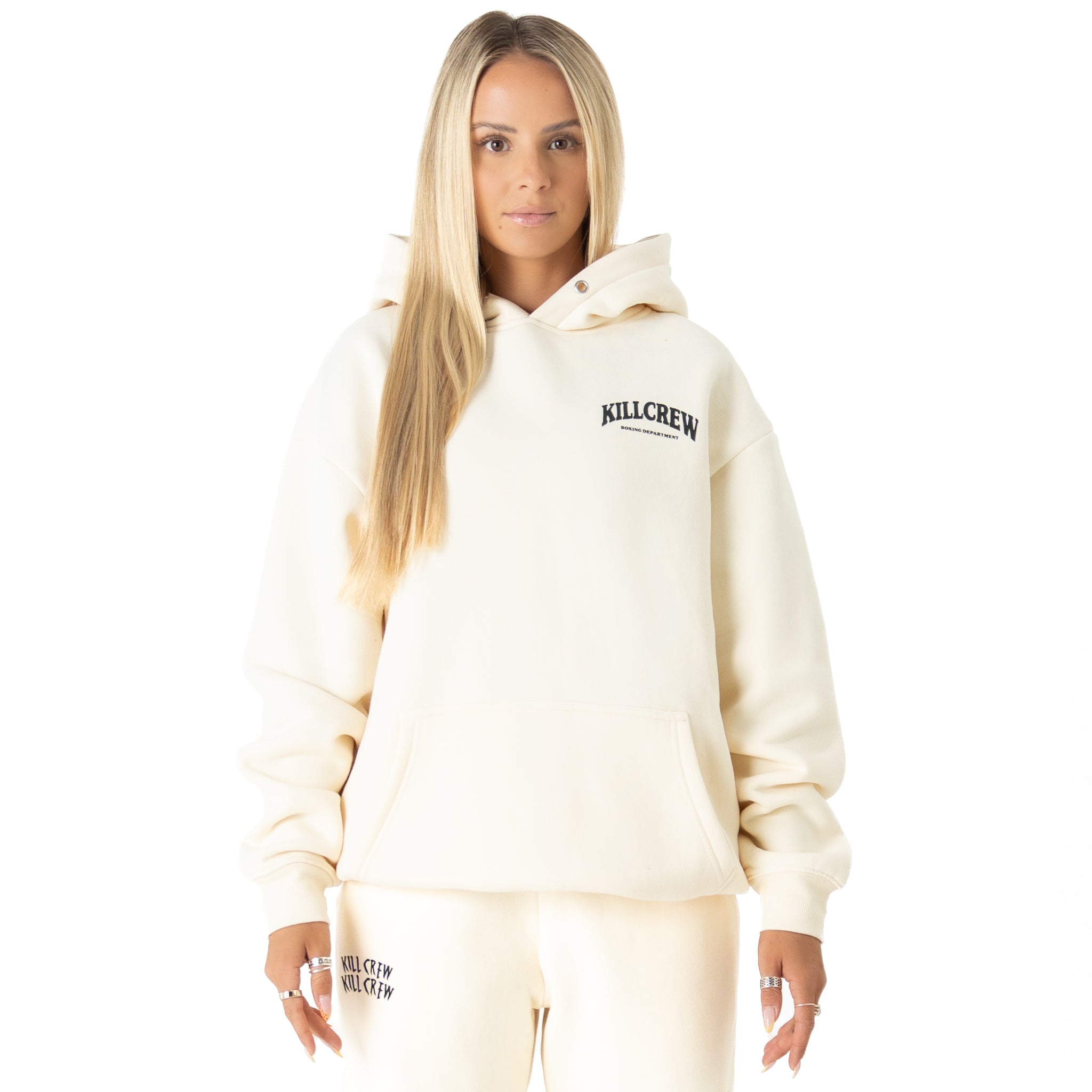 OVERSIZED LUX BOXING DEPARTMENT HOODIE - CREAM / BLACK