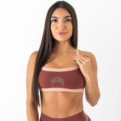 COLOR BLOCK SPORTS BRA - BROWN