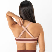 COLOR BLOCK SPORTS BRA - BROWN