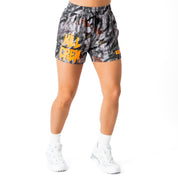 MUAY THAI SHORTS (MID THIGH CUT) - CAMO / ORANGE
