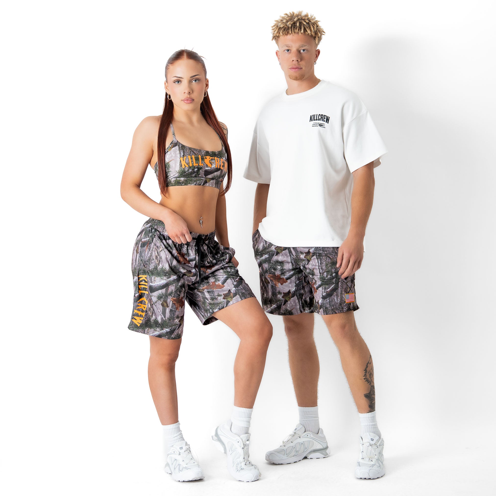 RELAXED CUT SHORTS EMBROIDERED FLAG - CAMO / ORANGE – Kill Crew