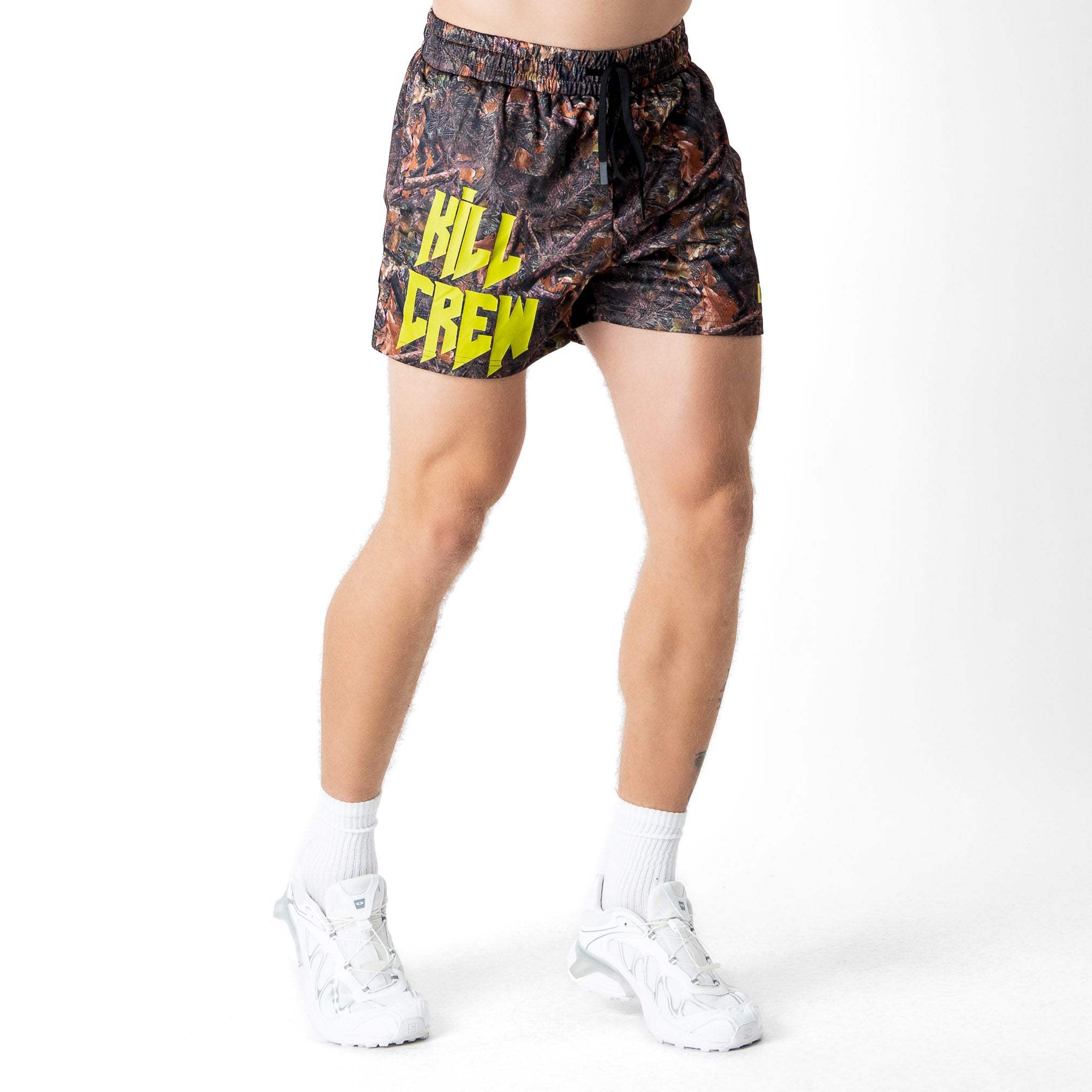 MUAY THAI SHORTS (MID THIGH CUT) - CAMO / GREEN