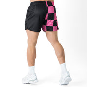 MUAY THAI SHORTS (MID THIGH CUT) CHECKER - BLACK / PINK