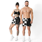 MUAY THAI SHORTS (MID THIGH CUT) CHECKER - BLACK / WHITE