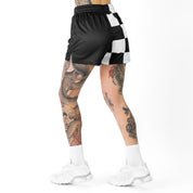MUAY THAI SHORTS (MID THIGH CUT) CHECKER - BLACK / WHITE