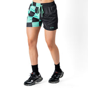 MUAY THAI SHORTS (MID THIGH CUT) CHECKER - BLACK / MINT