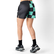 MUAY THAI SHORTS (MID THIGH CUT) CHECKER - BLACK / MINT