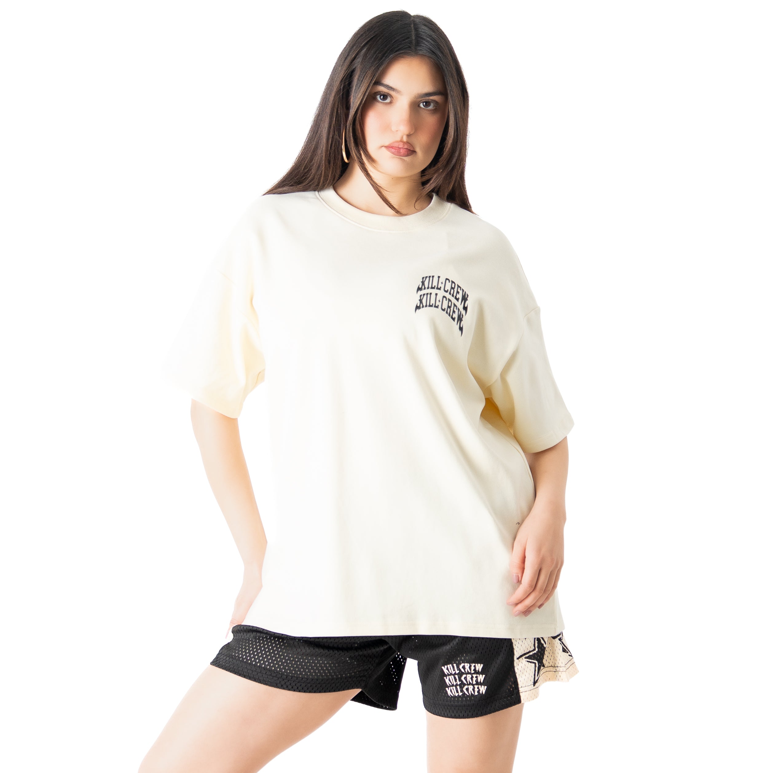 RELAXED FIT NATURAL COTTON CHROME T-SHIRT - CREAM