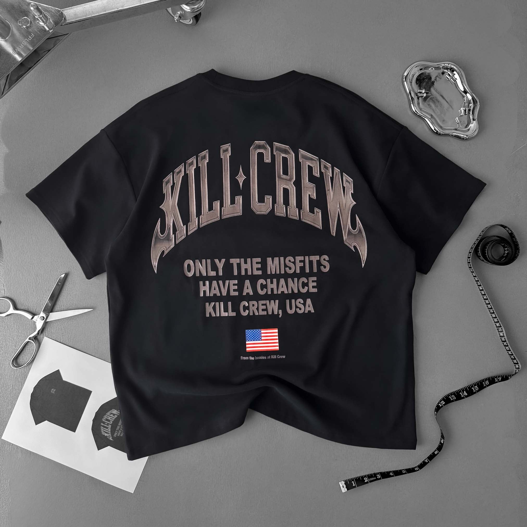 RELAXED FIT NATURAL COTTON CHROME T-SHIRT - BLACKOUT