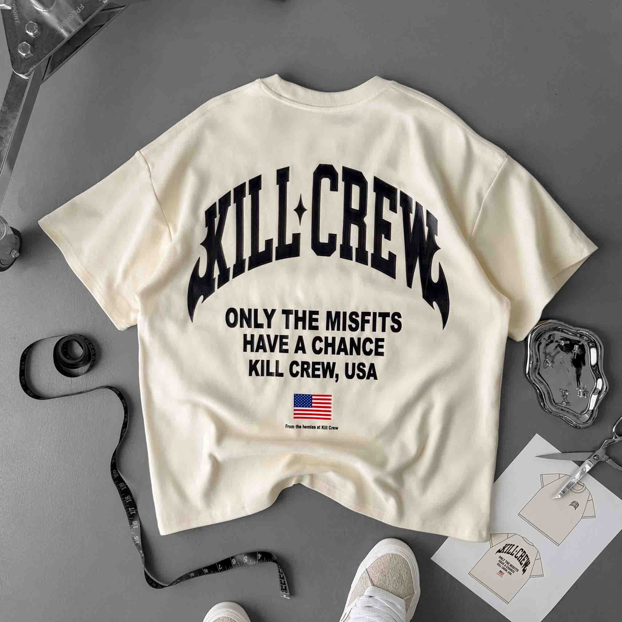 RELAXED FIT NATURAL COTTON CHROME T-SHIRT - CREAM