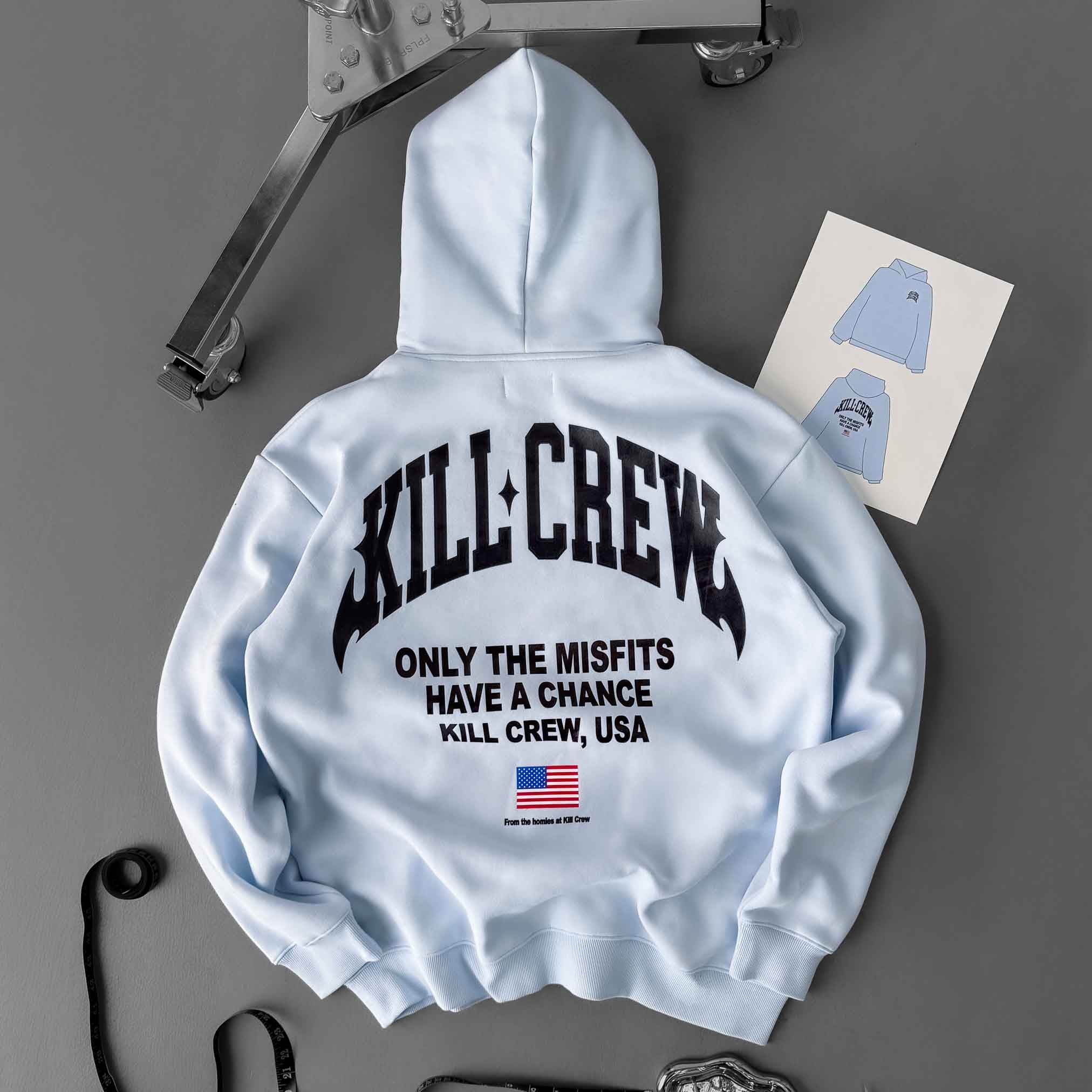 OVERSIZED LUX CHROME HOODIE - BLUE