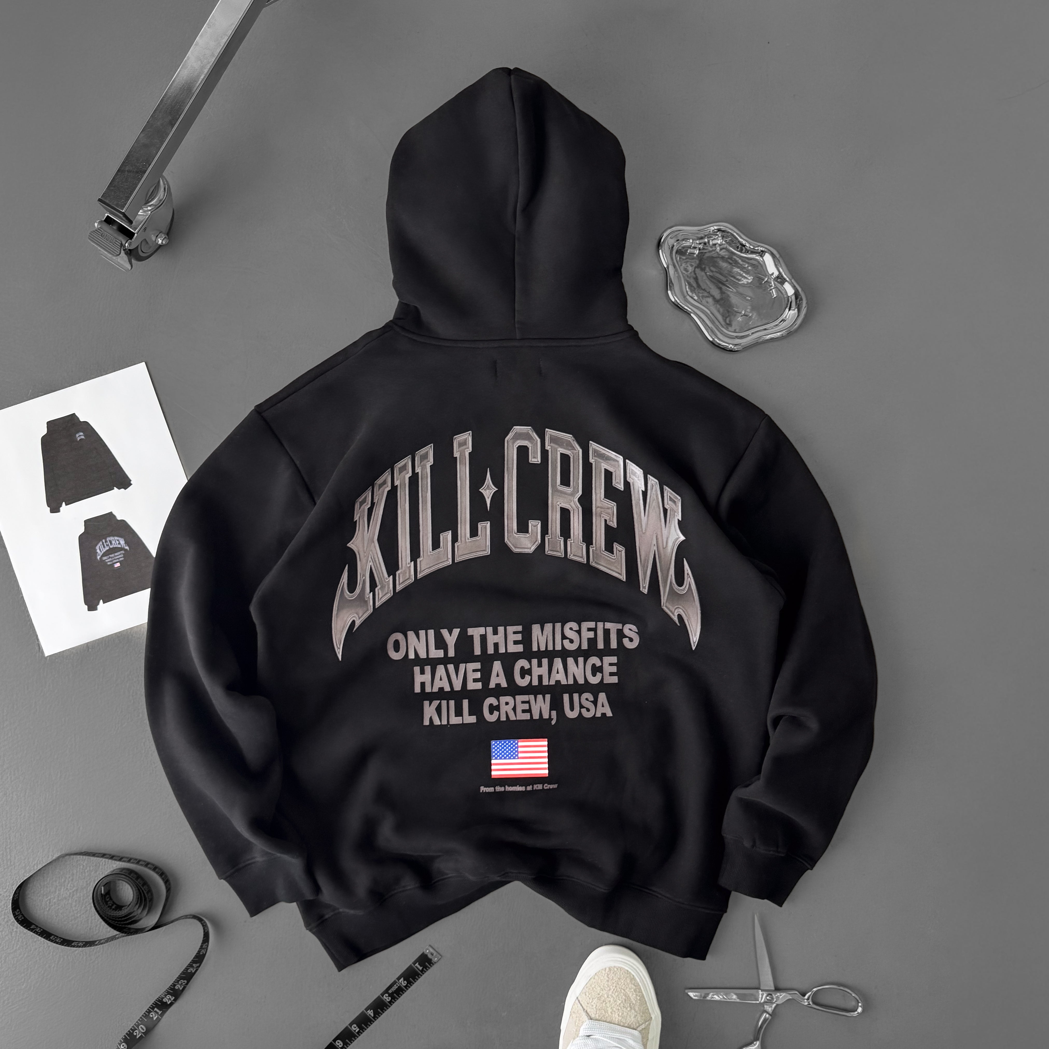 OVERSIZED LUX CHROME HOODIE - BLACKOUT – Kill Crew