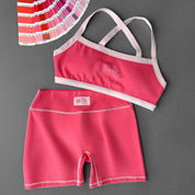 MID RISE COLOR BLOCK BIKER SHORT - PINK