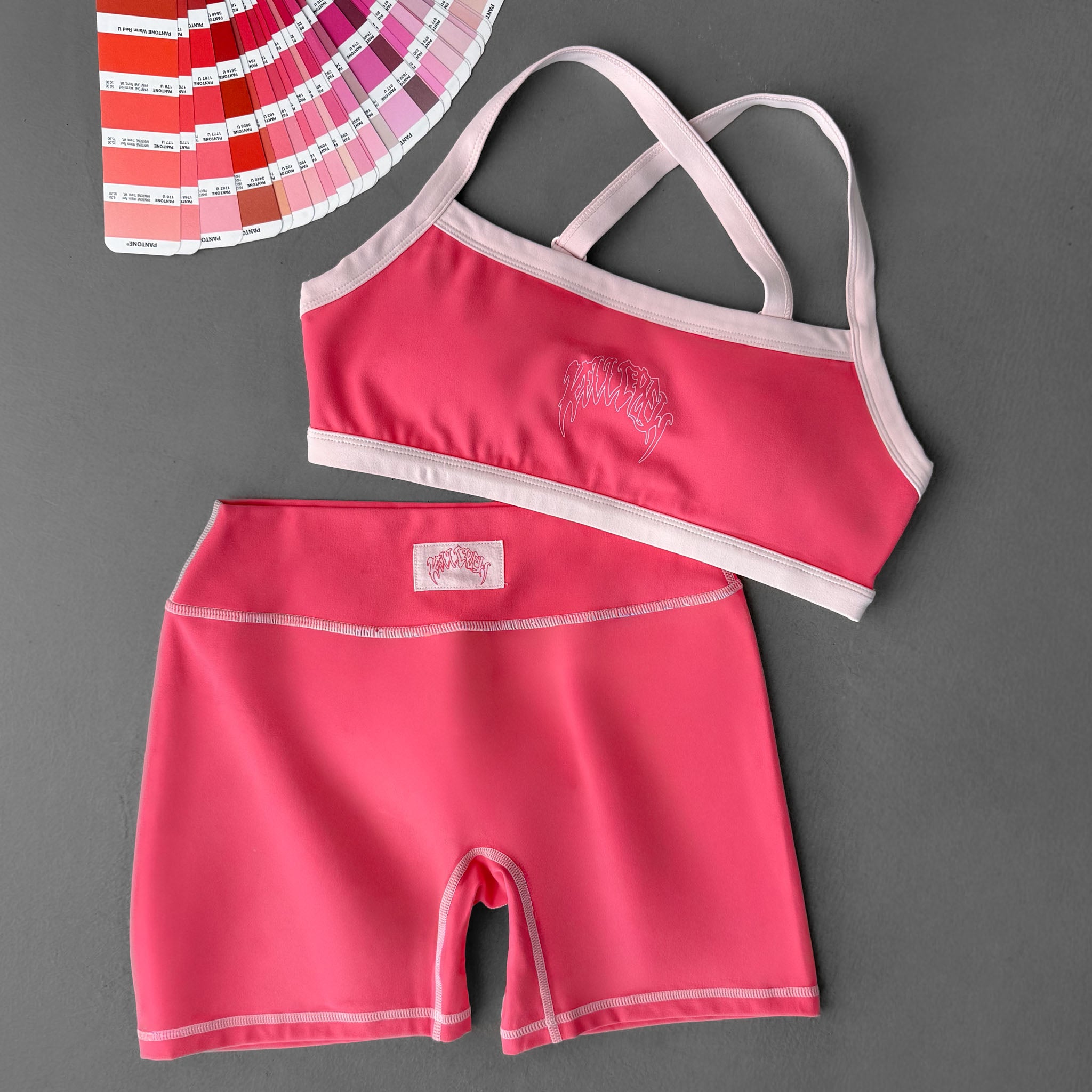 MID RISE COLOR BLOCK BIKER SHORT - PINK