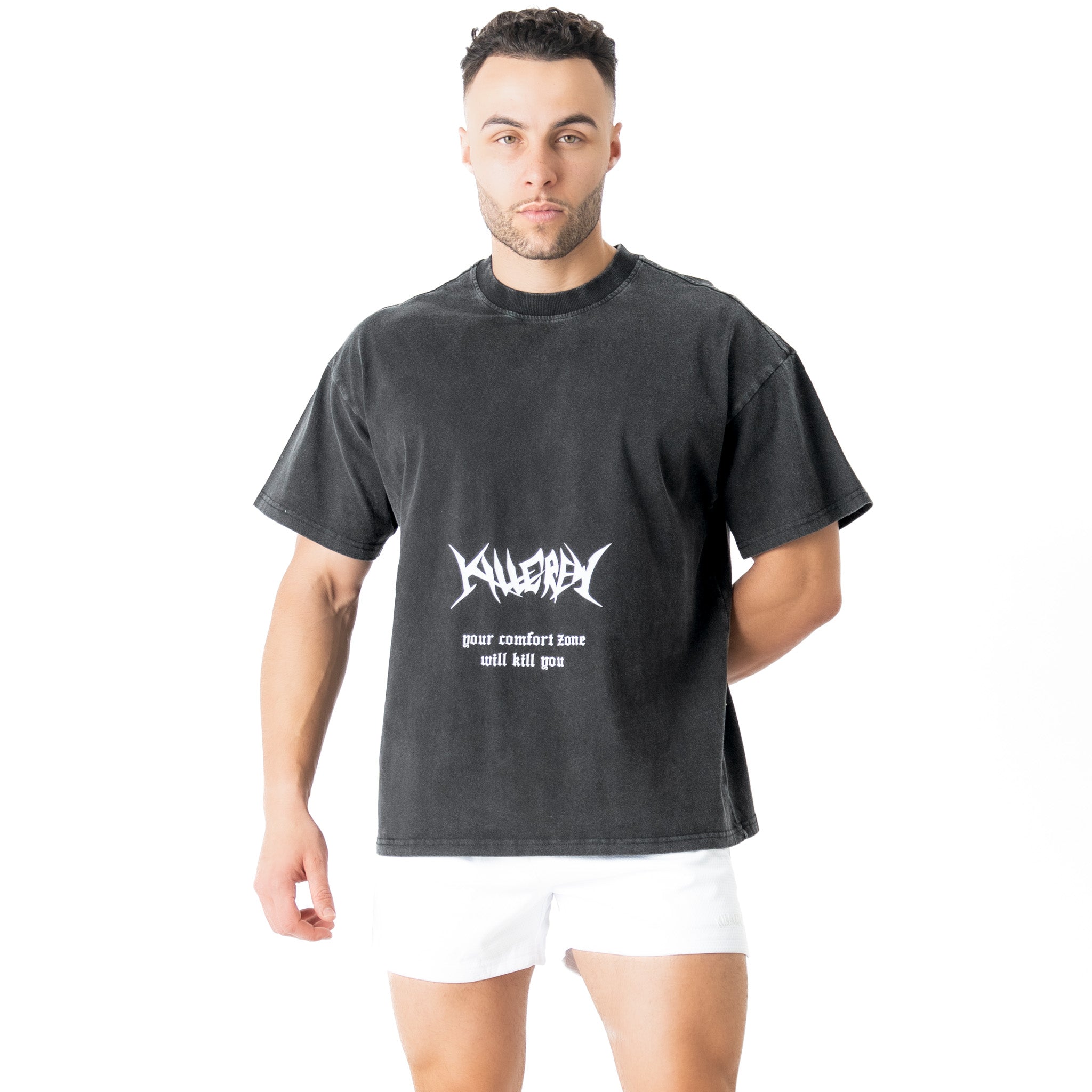 RELAXED FIT LUX "COMFORT ZONE" T-SHIRT - BLACK / WHITE
