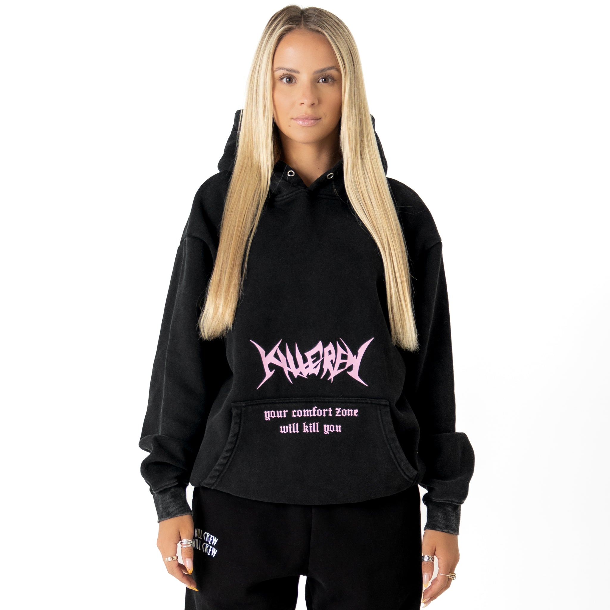 OVERSIZED LUX "COMFORT ZONE" HOODIE - BLACK / PINK