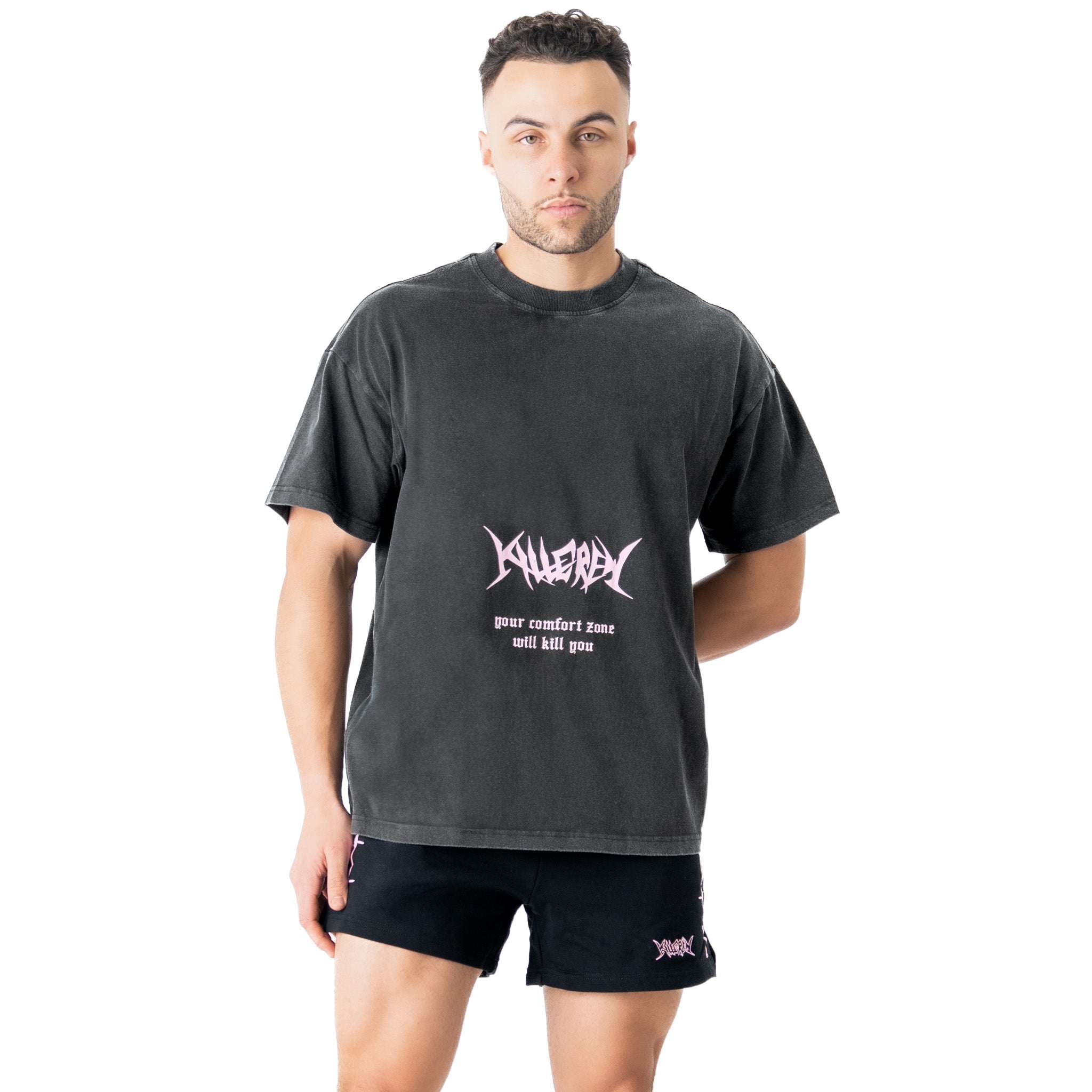 RELAXED FIT LUX "COMFORT ZONE" T-SHIRT - BLACK / PINK