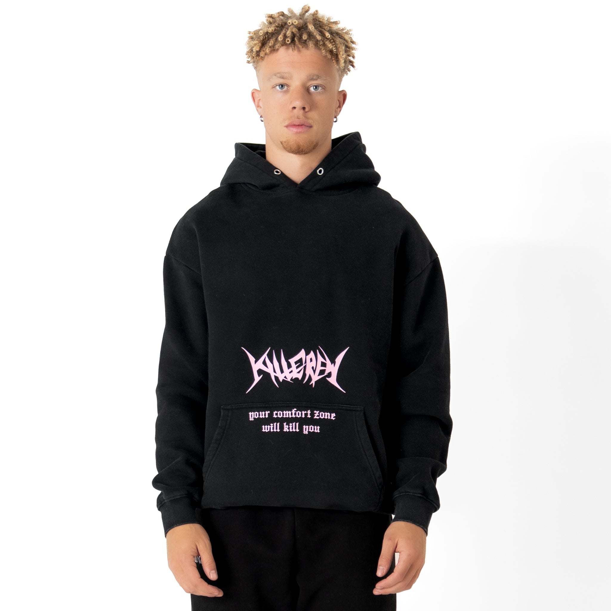 OVERSIZED LUX "COMFORT ZONE" HOODIE - BLACK / PINK