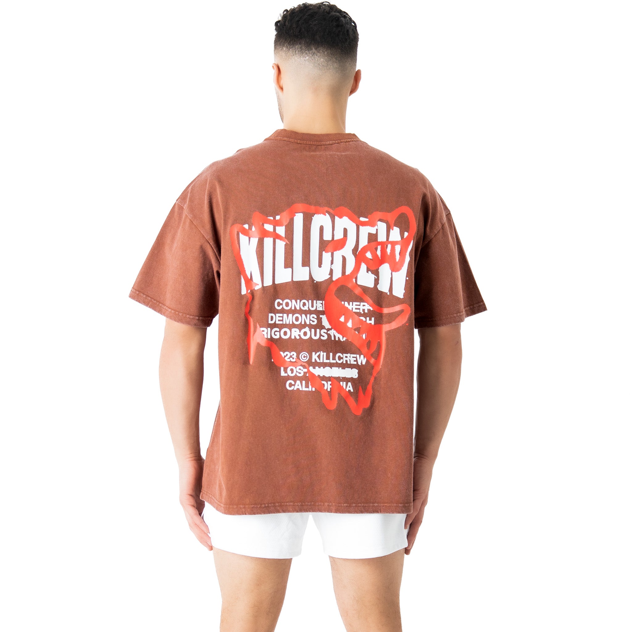 RELAXED FIT LUX CONQUER INNER DEMONS T-SHIRT - BROWN / RED