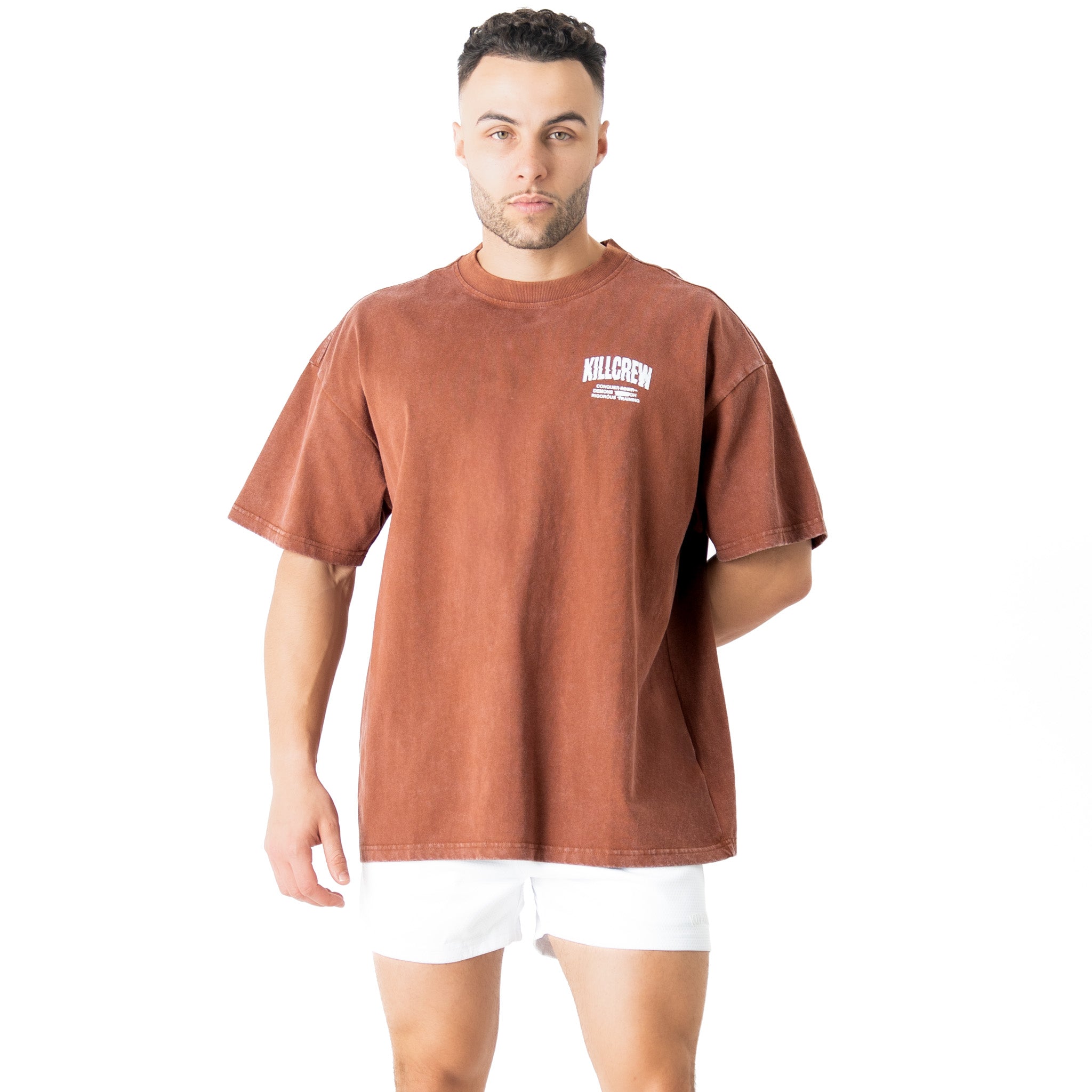 RELAXED FIT LUX CONQUER INNER DEMONS T-SHIRT - BROWN / RED