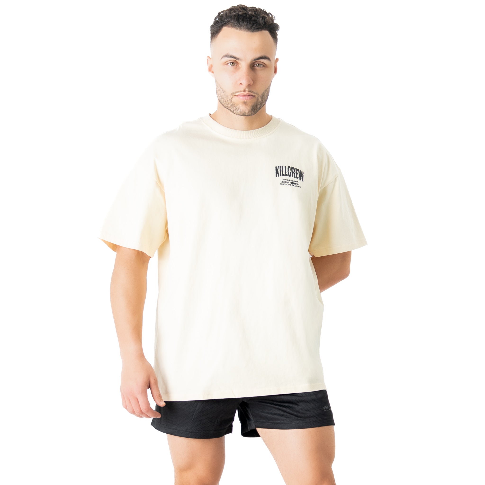 RELAXED FIT LUX CONQUER INNER DEMONS T-SHIRT - CREAM / RED