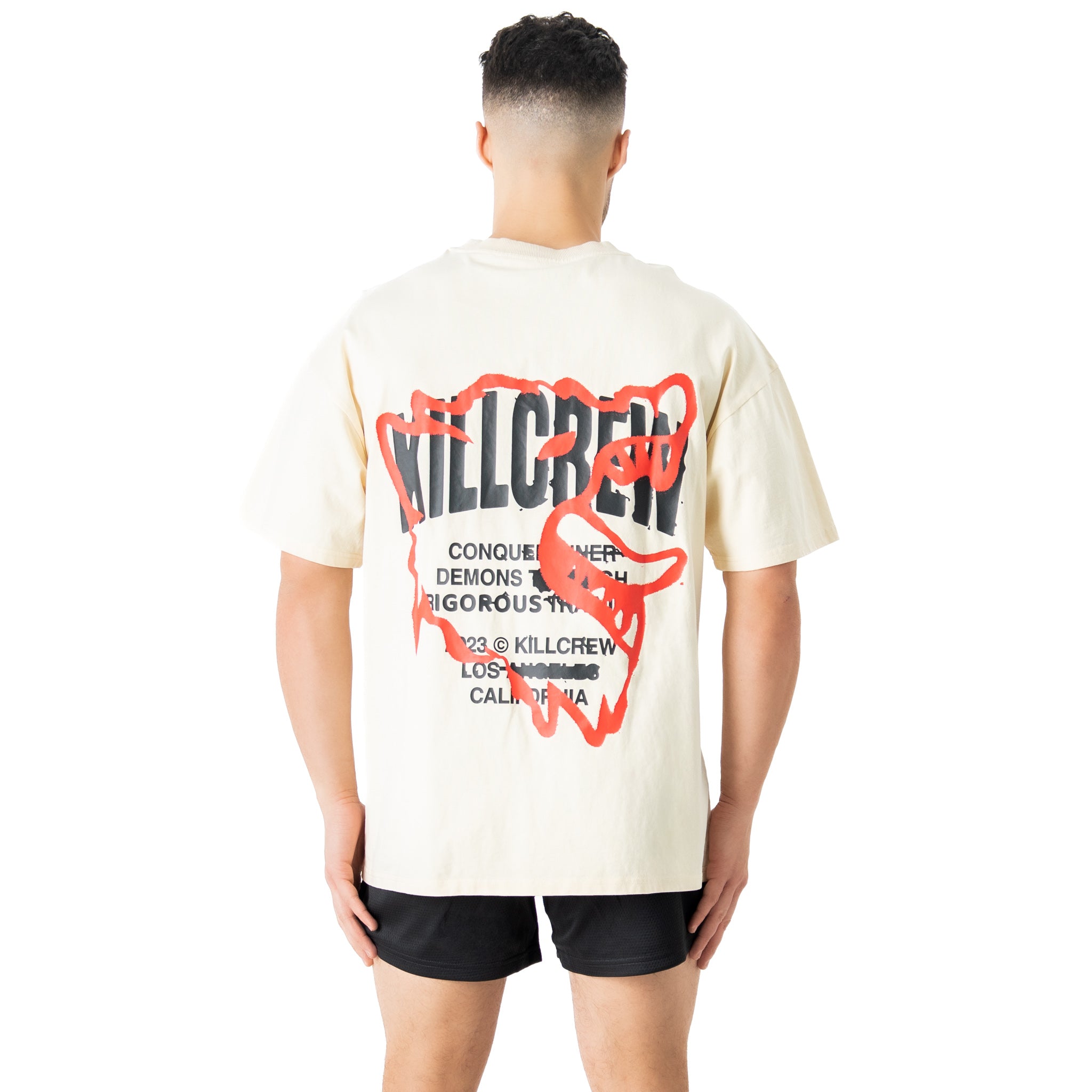 RELAXED FIT LUX CONQUER INNER DEMONS T-SHIRT - CREAM / RED