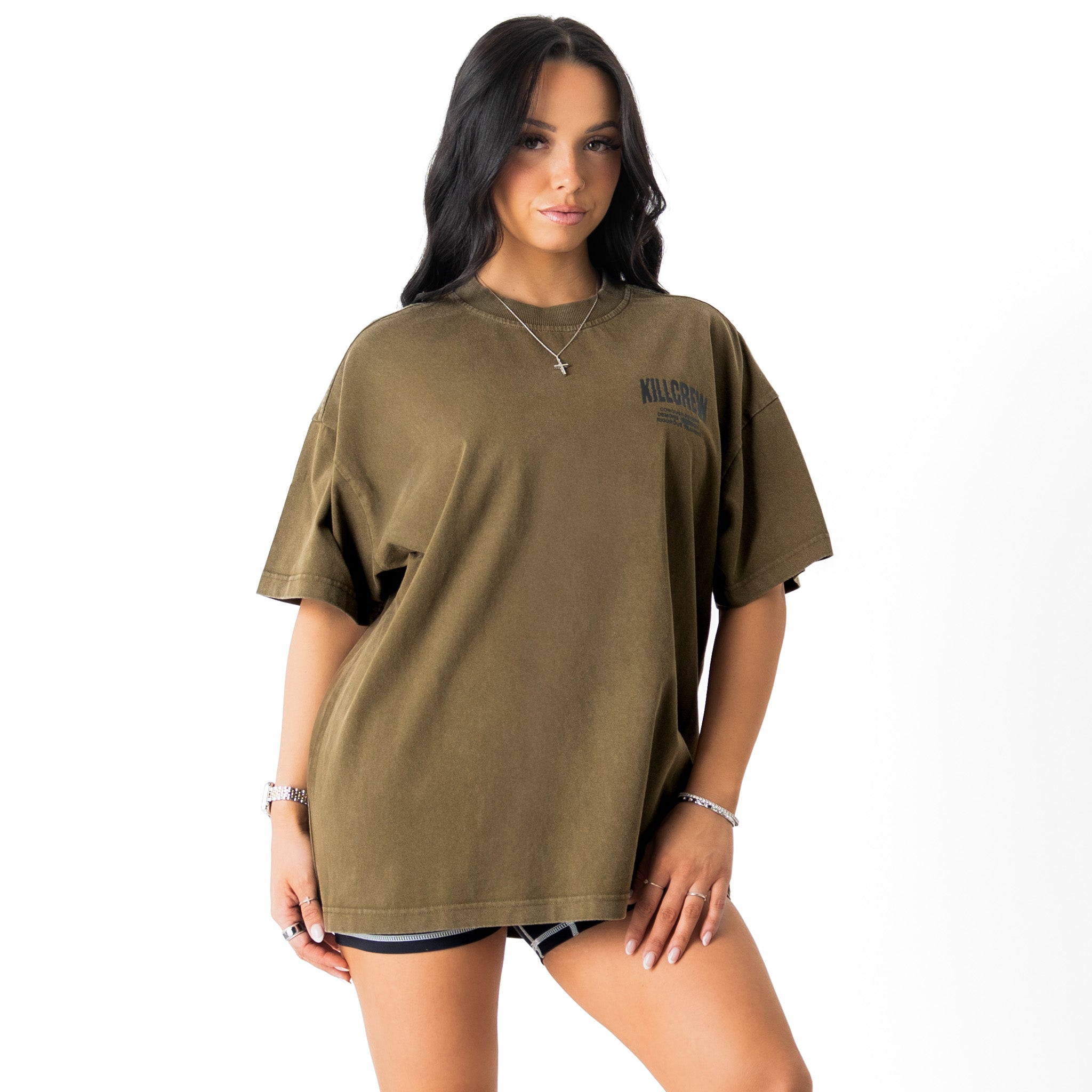 RELAXED FIT LUX CONQUER INNER DEMONS T-SHIRT - GREEN / WHITE
