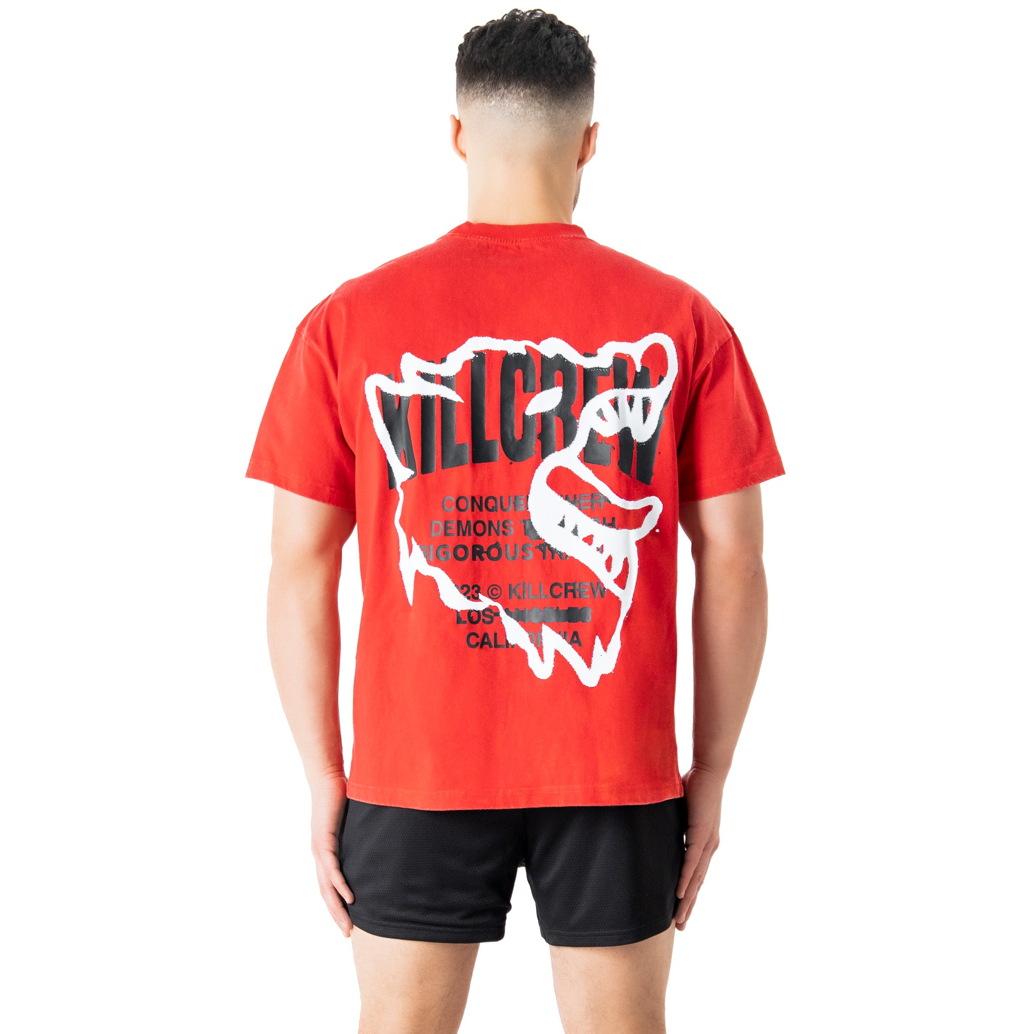 RELAXED FIT LUX CONQUER INNER DEMONS T-SHIRT - RED / WHITE