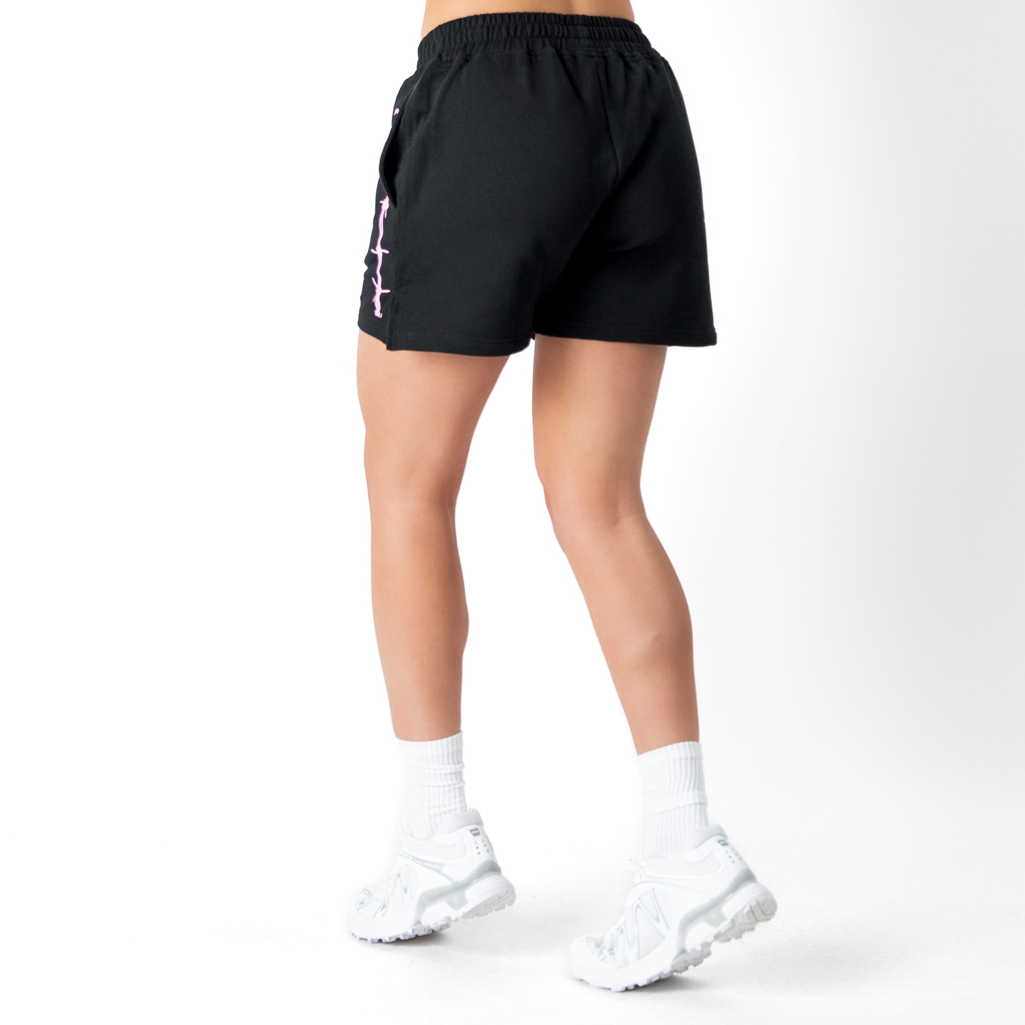 COTTON SHORTS (MID THIGH CUT) BARBWIRE - BLACK / PINK