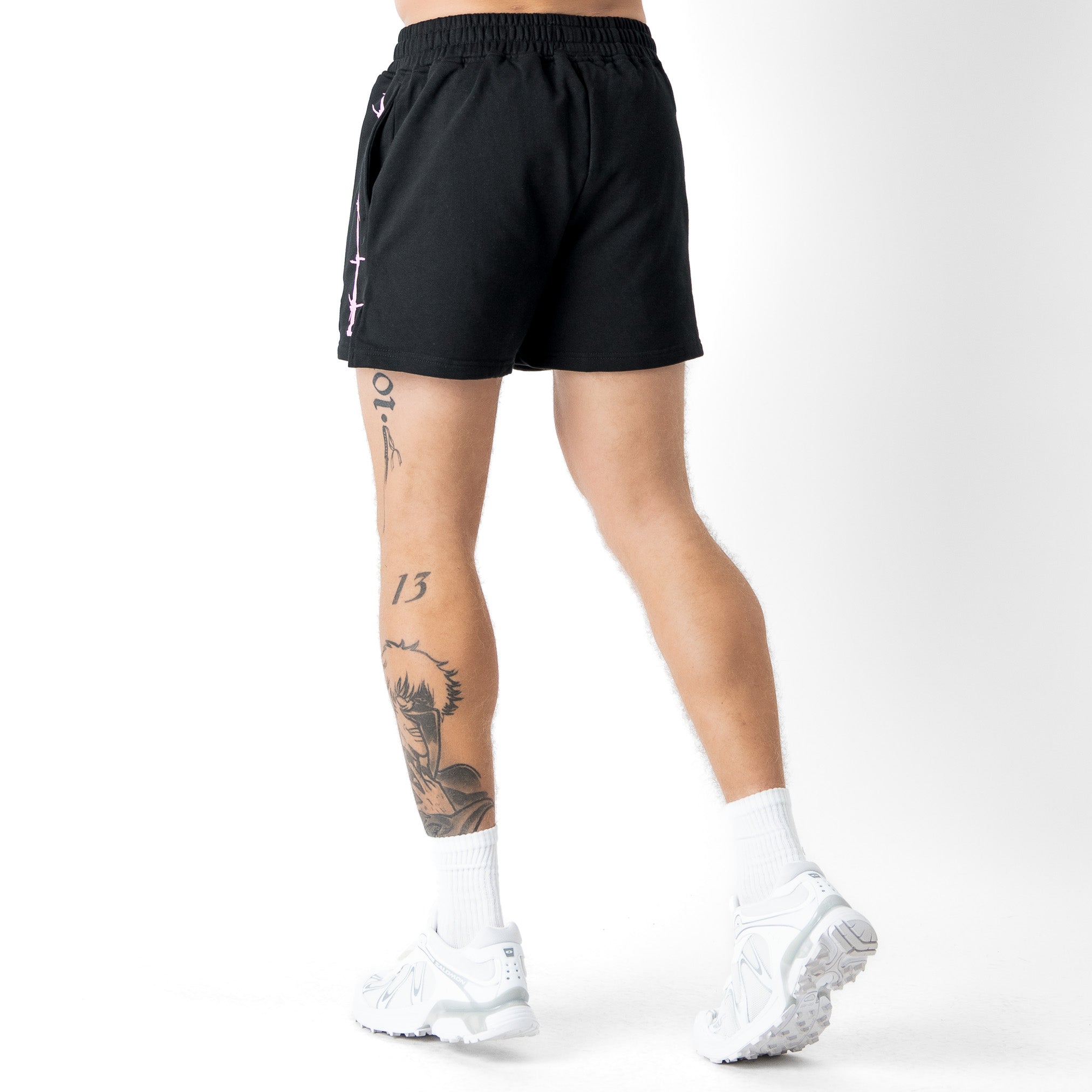COTTON SHORTS (MID THIGH CUT) BARBWIRE - BLACK / PINK