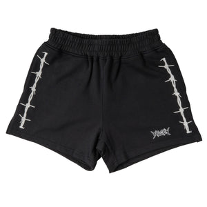 COTTON SHORTS (MID THIGH CUT) BARBWIRE - BLACK / WHITE