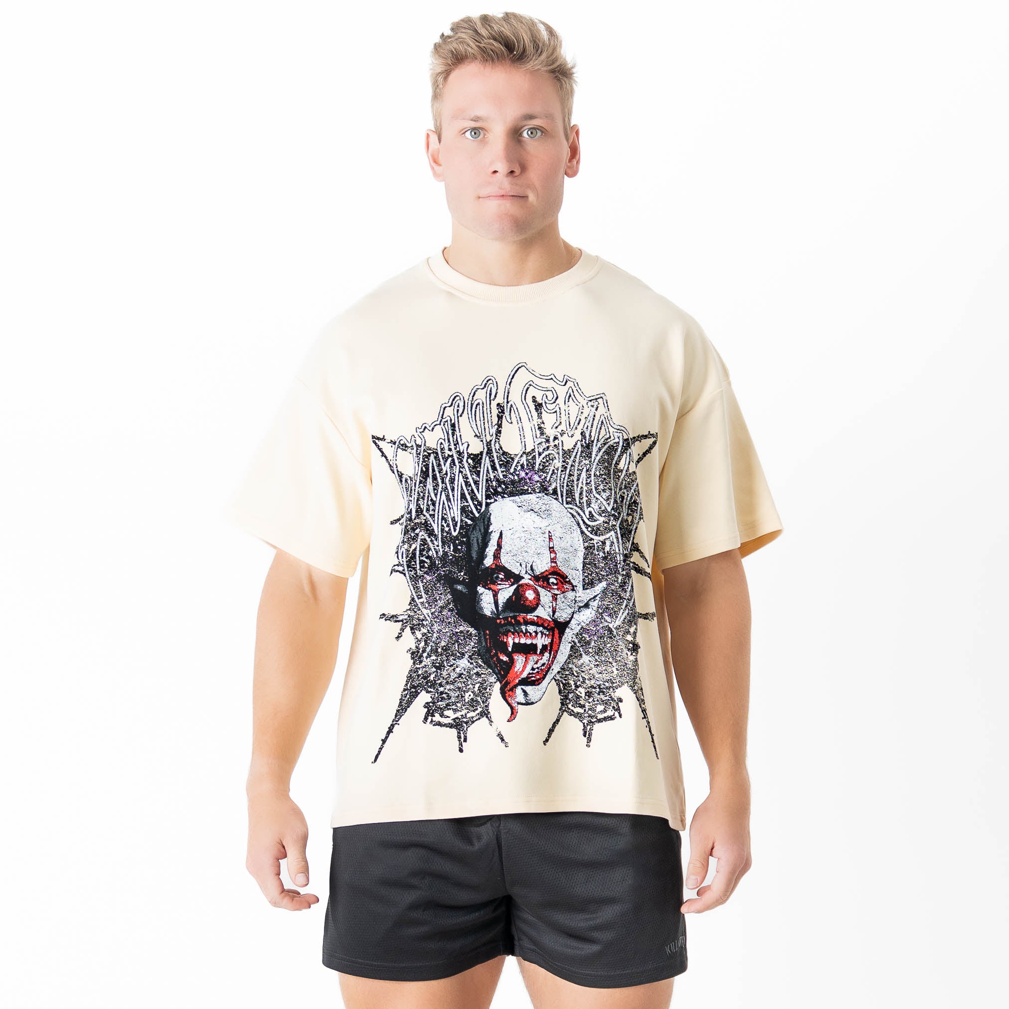 NATURAL COTTON PSYCHOTIC CLOWN T-SHIRT - CREAM