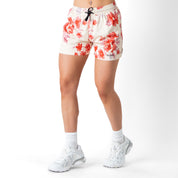 MUAY THAI SHORTS (MID THIGH CUT) FLORAL - CREAM