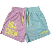 MUAY THAI SHORTS (MID THIGH CUT) 2 TONE - PASTEL PINK / BLUE