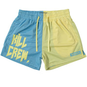 MUAY THAI SHORTS (MID THIGH CUT) 2 TONE - PASTEL BLUE / YELLOW