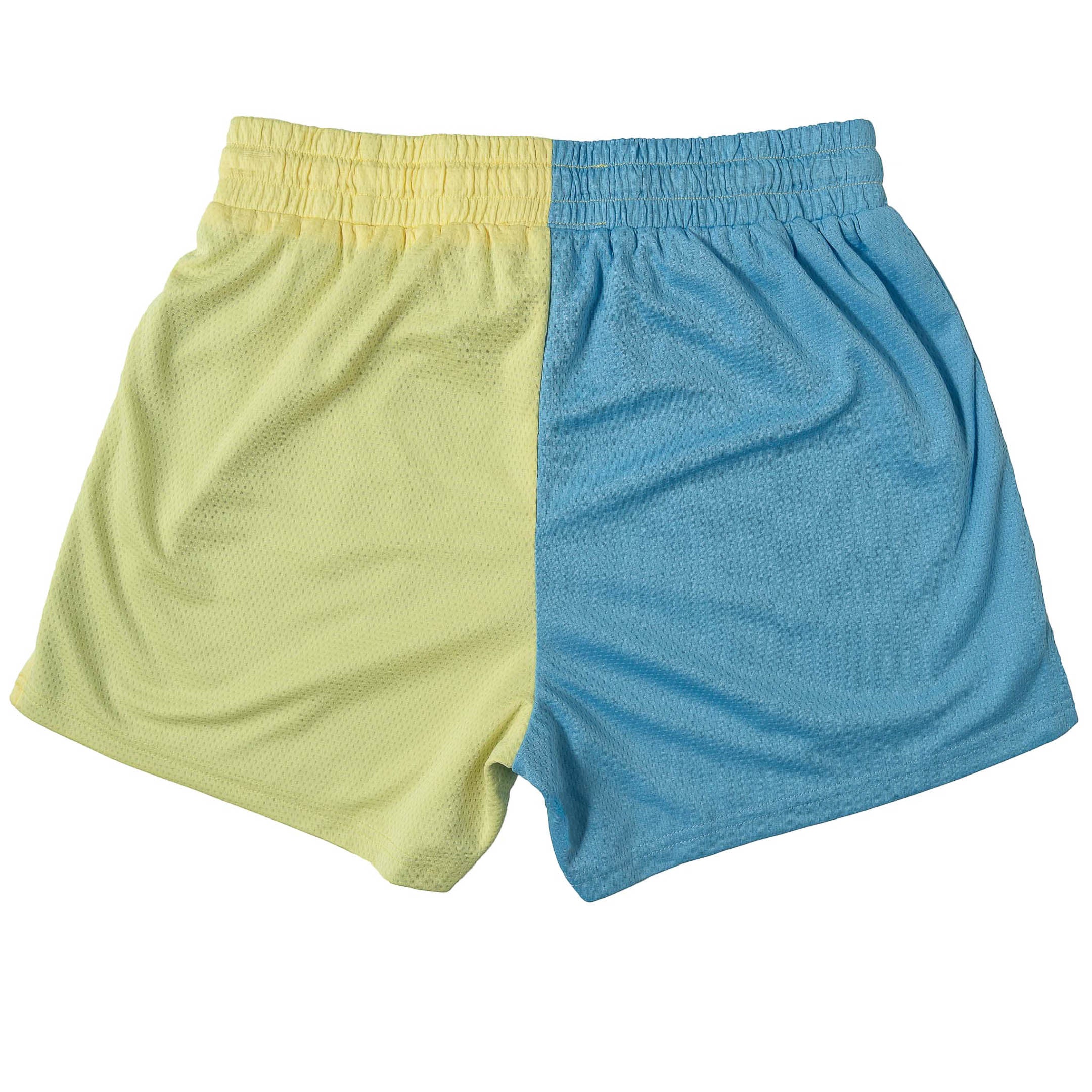 MUAY THAI SHORTS (MID THIGH CUT) 2 TONE - PASTEL BLUE / YELLOW