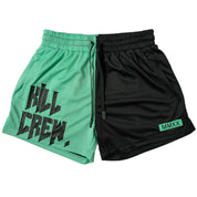 MUAY THAI SHORTS (MID THIGH CUT) 2 TONE - BLACK / GREEN