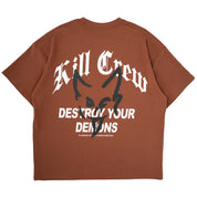 RELAXED FIT NATURAL COTTON "DESTROY" T-SHIRT - BROWN