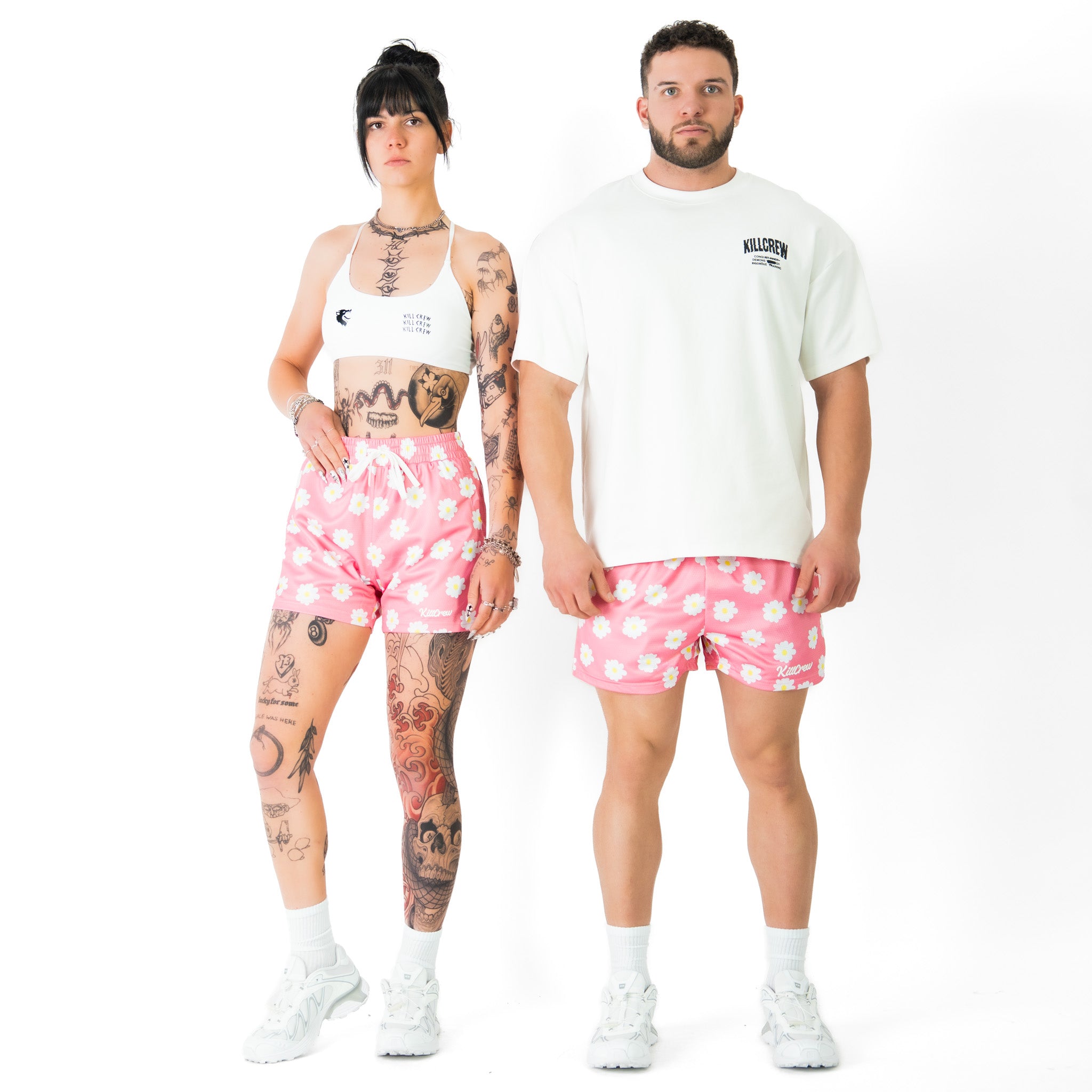 MUAY THAI SHORTS (MID THIGH CUT) DAISY - PINK