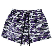 MUAY THAI SHORTS (MID THIGH CUT) - PURPLE CAMO