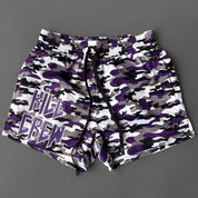 MUAY THAI SHORTS (MID THIGH CUT) - PURPLE CAMO