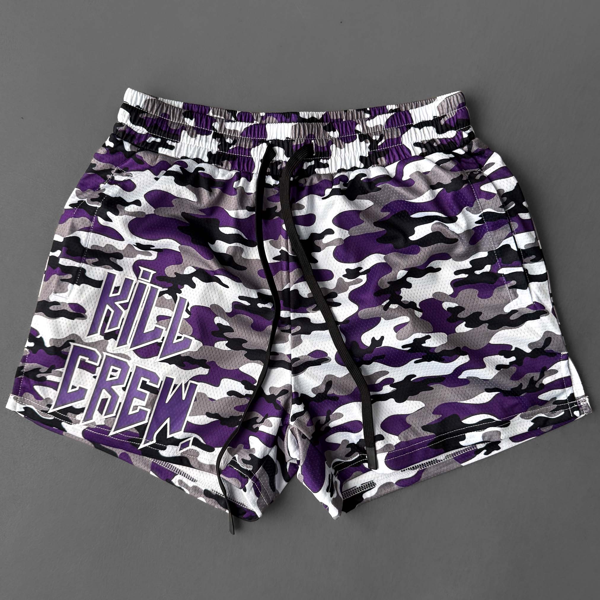 MUAY THAI SHORTS (MID THIGH CUT) - PURPLE CAMO