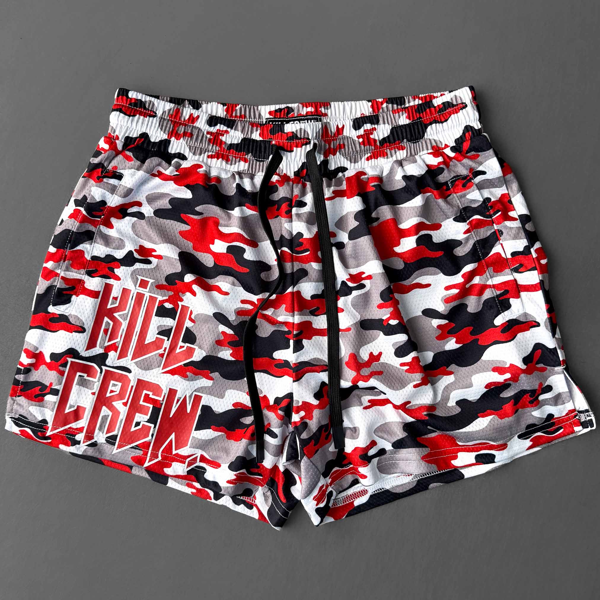 MUAY THAI SHORTS (MID THIGH CUT) - RED TIGER CAMO