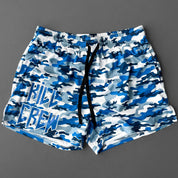MUAY THAI SHORTS (MID THIGH CUT) - BLUE CAMO