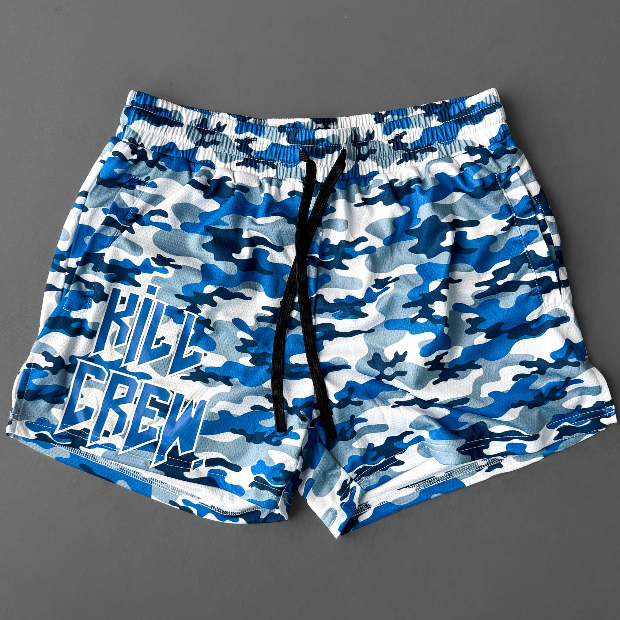 MUAY THAI SHORTS (MID THIGH CUT) - BLUE CAMO