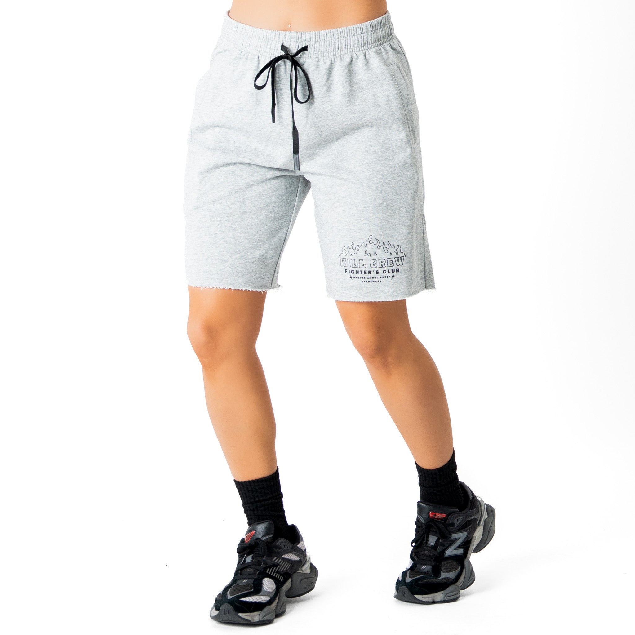 RELAXED CUT SHORTS FIGHTER'S CLUB FLAME - HEATHER GREY