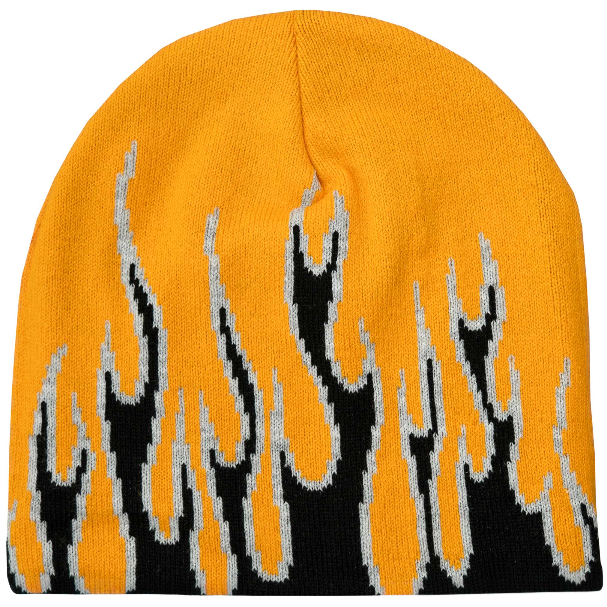 FLAME SKULL CAP BEANIE - ORANGE / BLACK