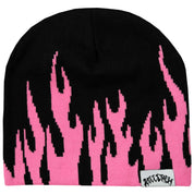 FLAME SKULL CAP BEANIE - BLACK / PINK