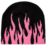 FLAME SKULL CAP BEANIE - BLACK / PINK