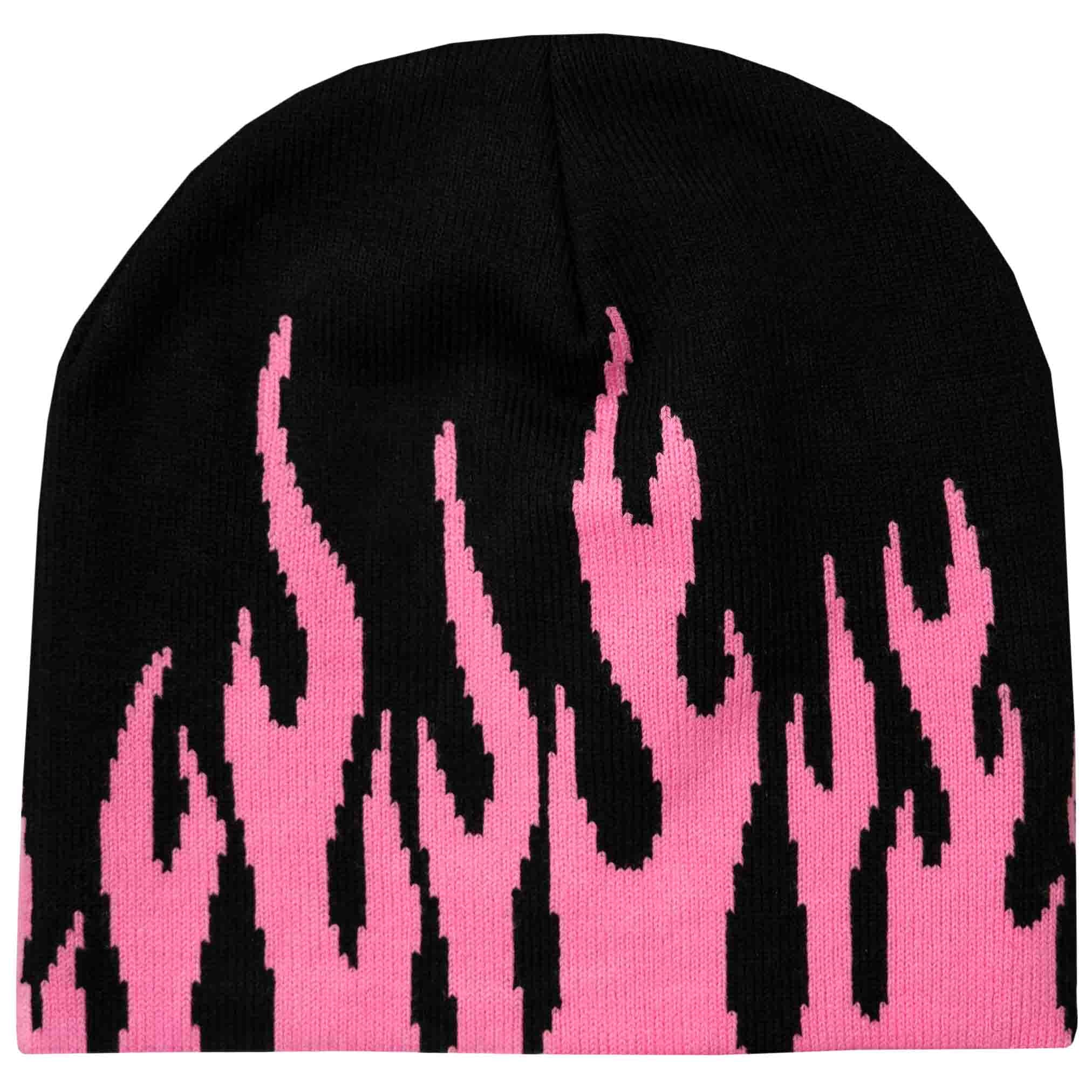 FLAME SKULL CAP BEANIE - BLACK / PINK